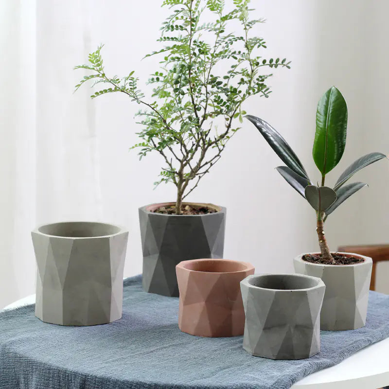 Diamond Pattern Cement Flower Pot for Modern Decor
