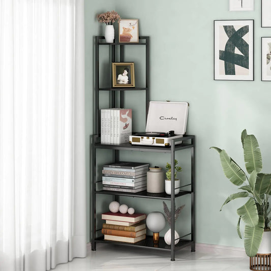 GILLAS 5 Tier Corner Shelf Stand Freestanding Corner Shelf Unit Bookshelf Corner Table with Shelf Tall Storage Organizer Rack for Living Room Bedroom Office (Black)
